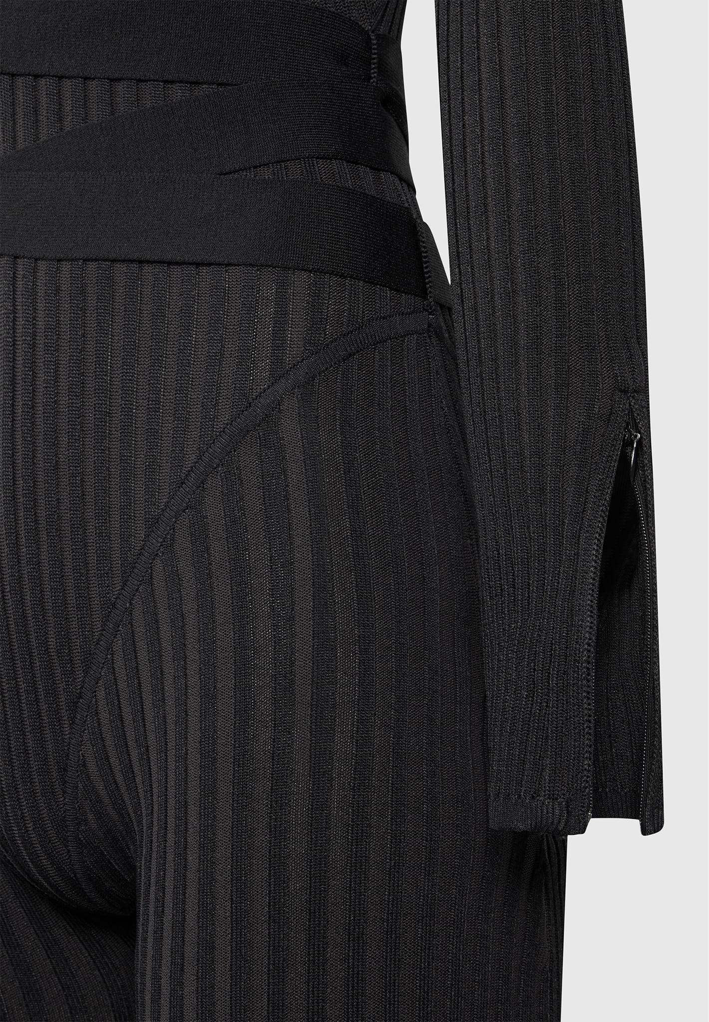 Knitted Two Tone Jumpsuit with Belt - Black Female Product Image