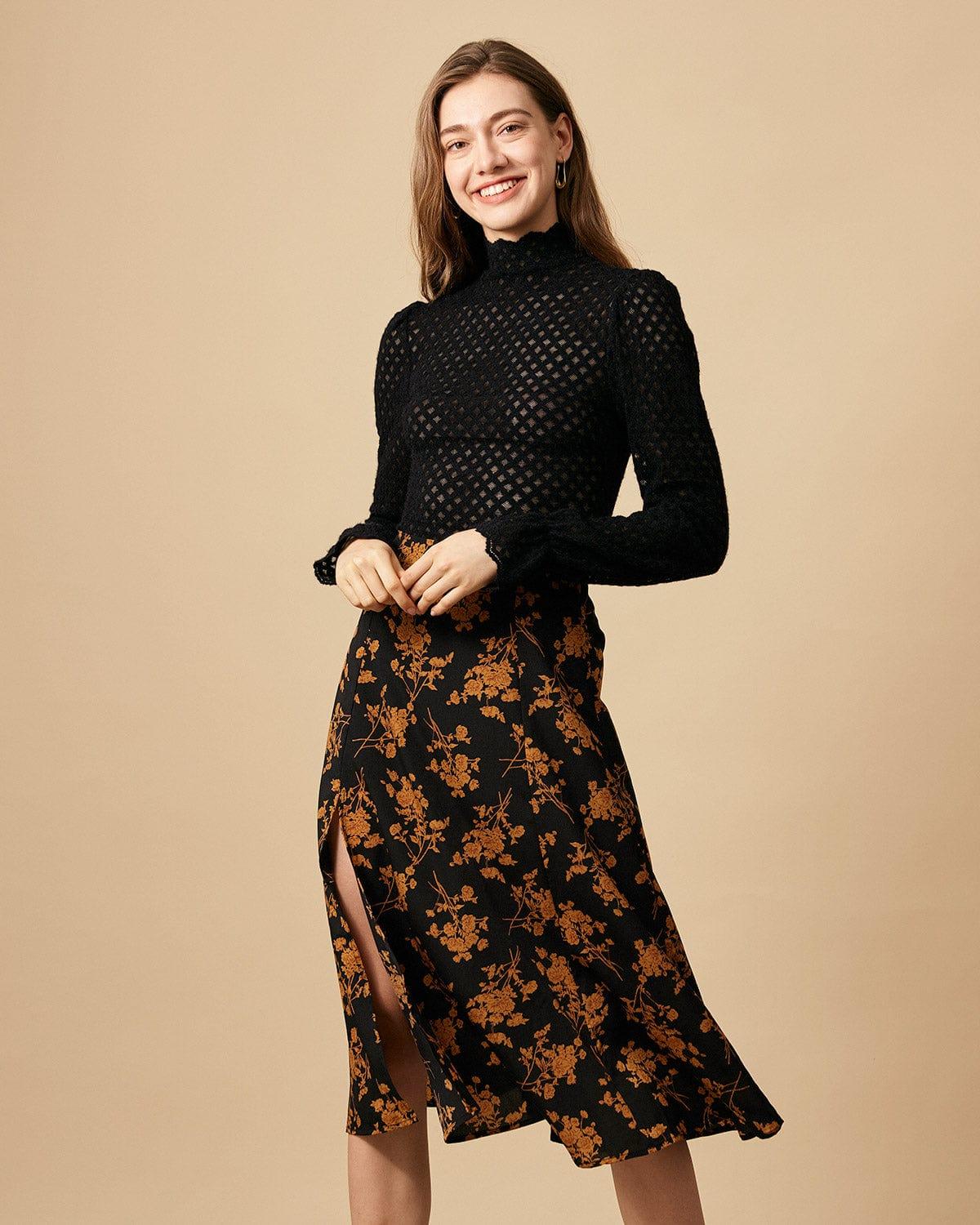 The Floral Slit High Waisted A-line Skirt Female Product Image