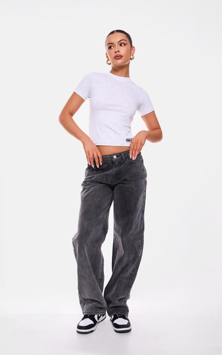 Washed Grey Mid Rise Straight Leg Jeans Product Image
