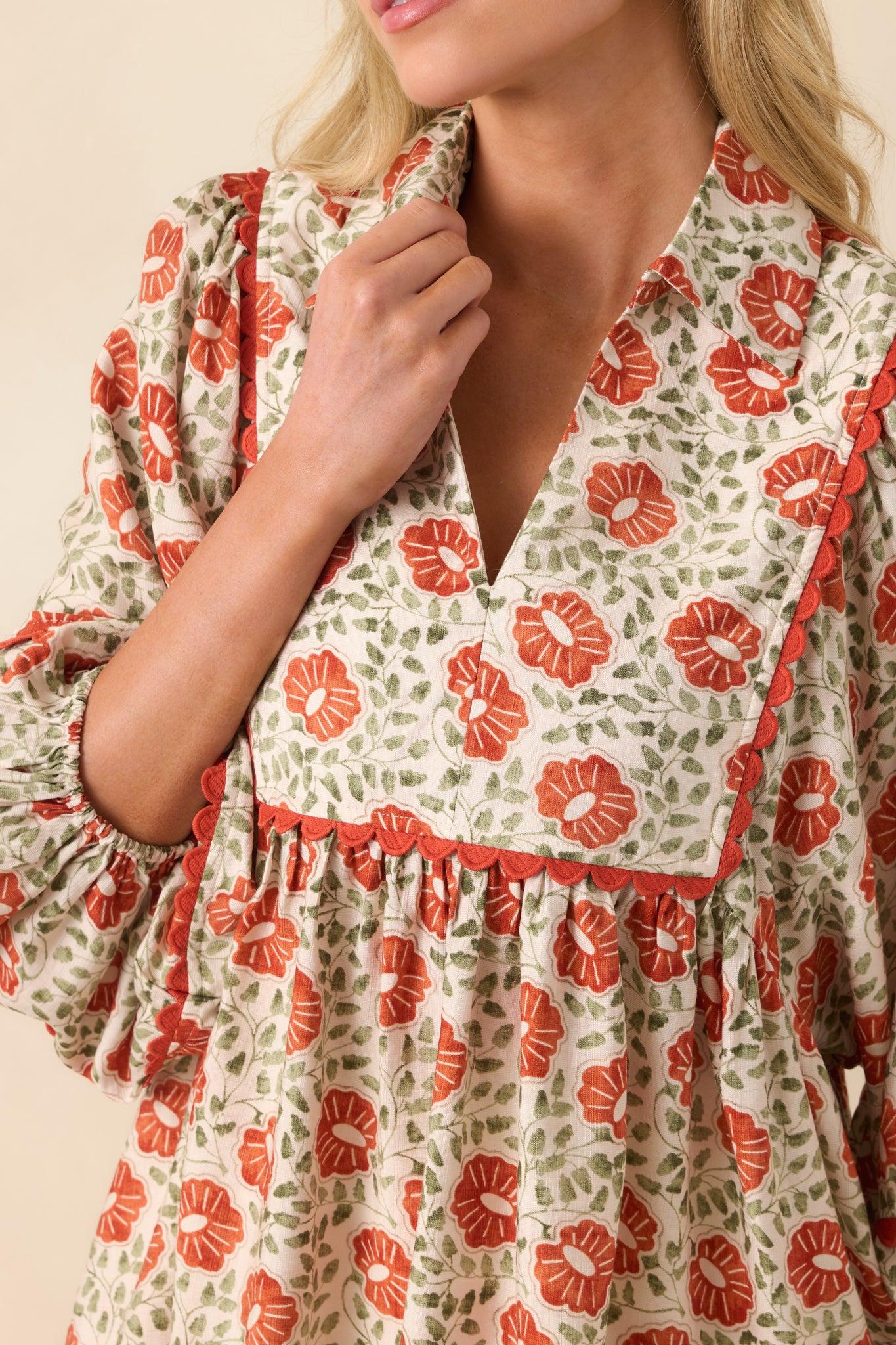 All Yours Burnt Orange Multi Floral Print Top Product Image