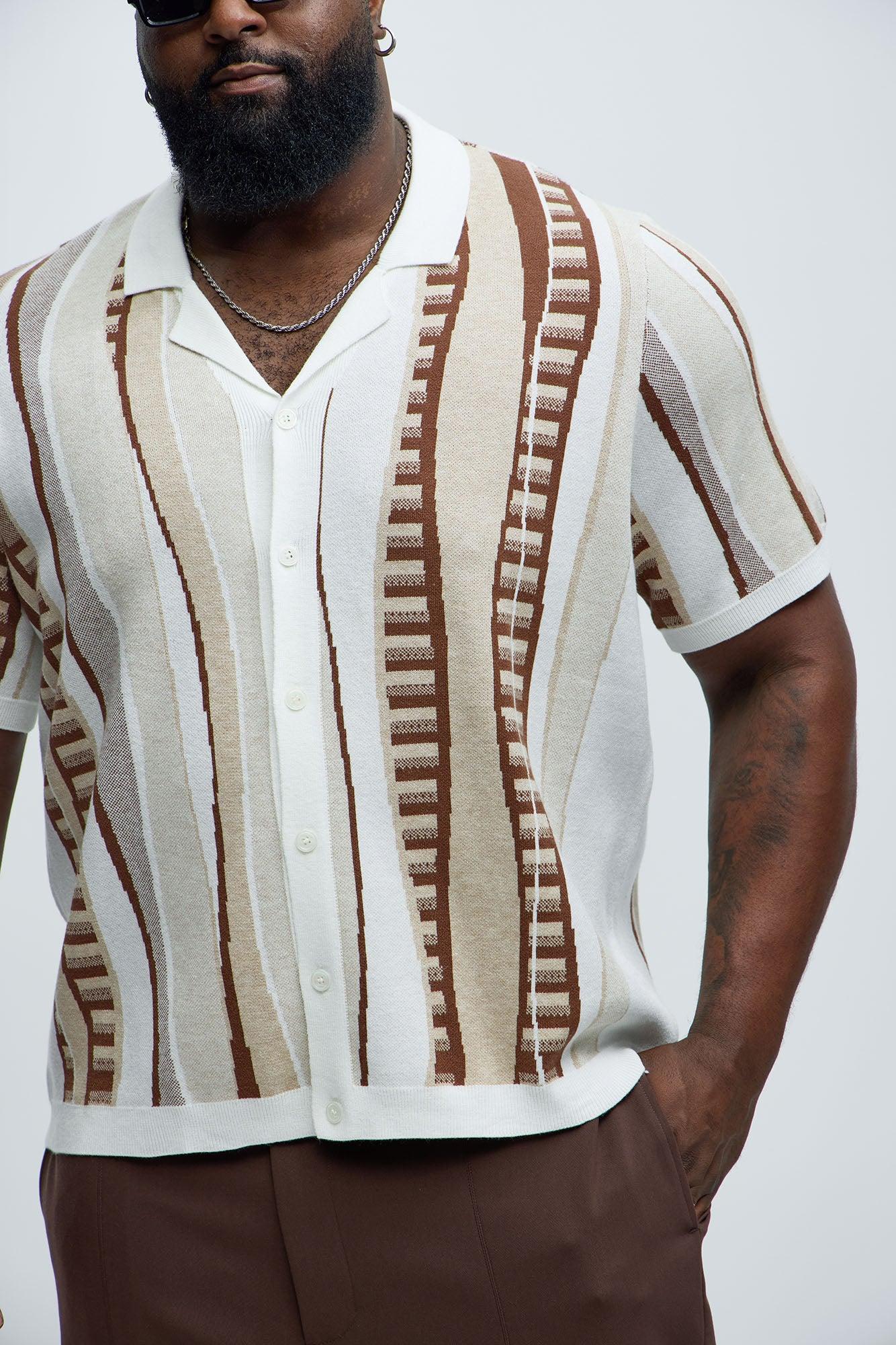 Neil Cuban Collar Knitted Shirt - Cream/combo Product Image