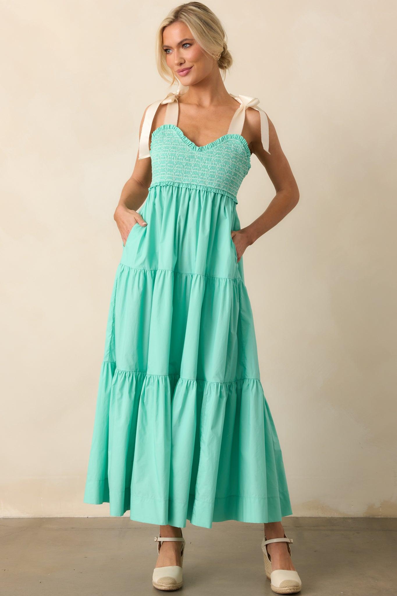 The Felicity Mint Green Cotton Midi Dress Product Image