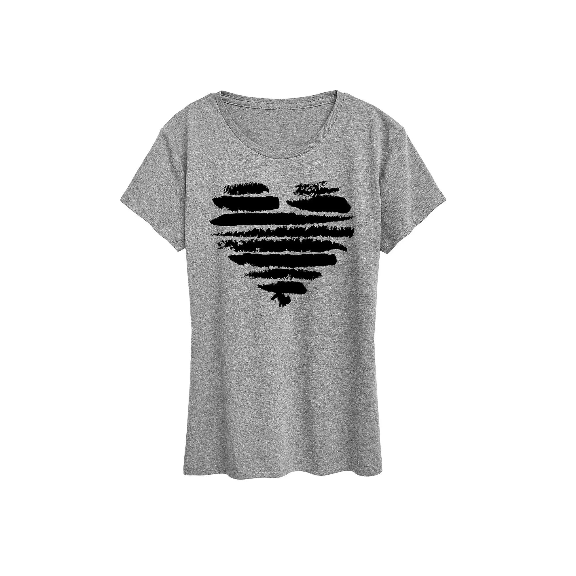 Women's Brushstroke Heart Stripes Graphic Tee,  Product Image