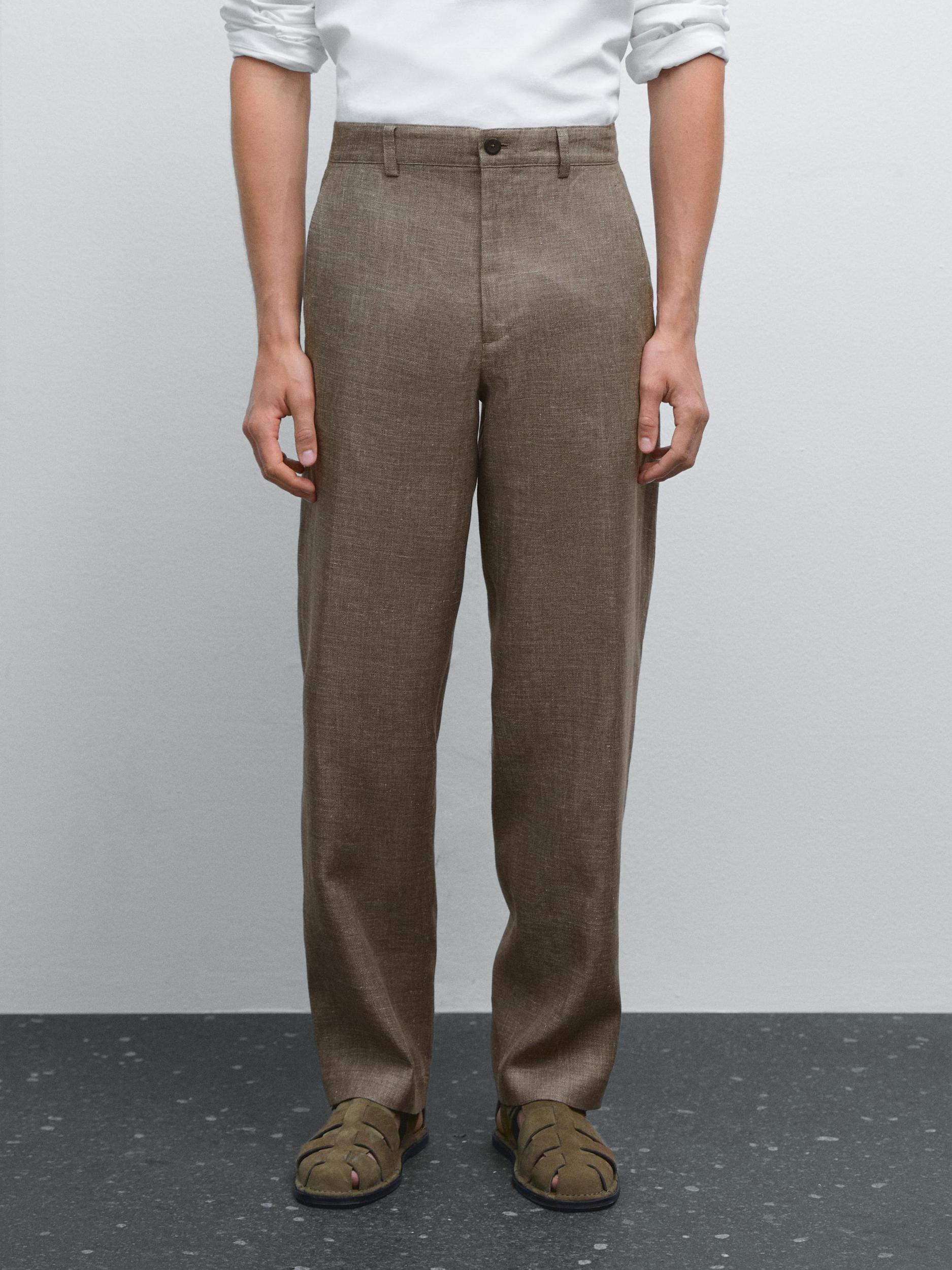 100% linen straight-leg trousers Product Image