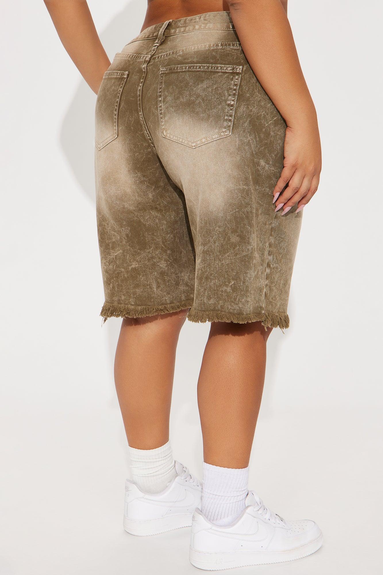 Come A Long Way Baggy Denim Jorts - Olive Product Image