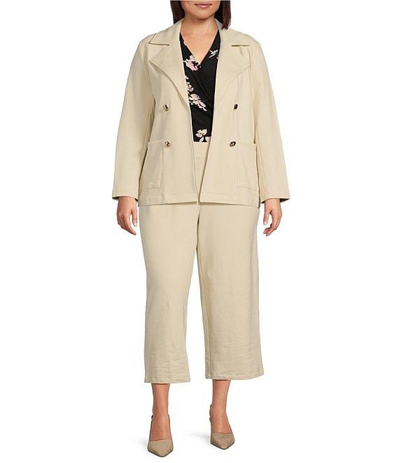 Anne Klein Plus Size French Terry Pull On Wide Leg Crop Trousers Product Image