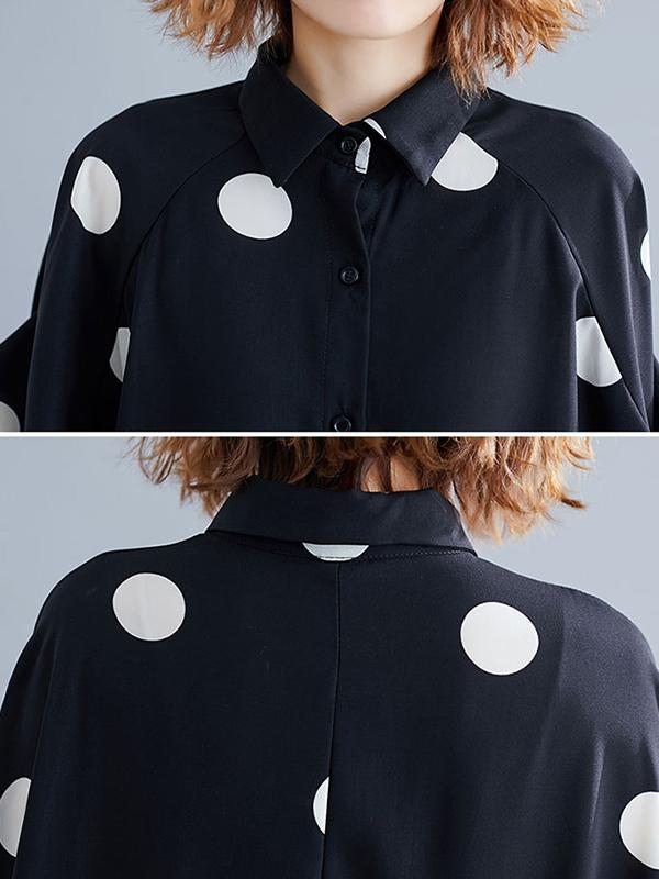 Batwing Sleeves Loose Polka-Dot Lapel Blouses&Shirts Tops Product Image