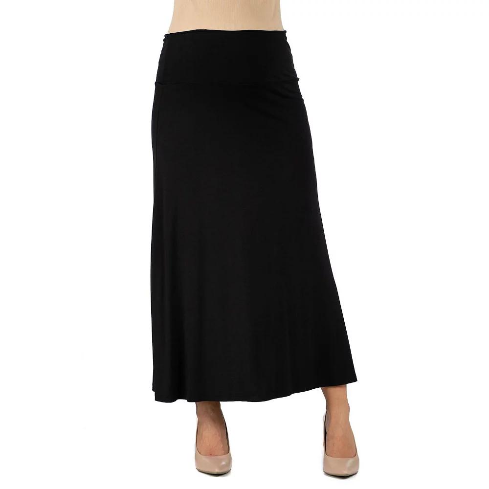 Maternity 24Seven Comfort Apparel Elastic Waist Maxi Skirt, Women's, Size: Small-Mat, Black Product Image