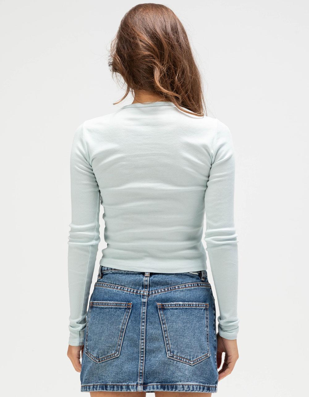 FULL TILT Rose Womens Long Sleeve Baby Tee - LIGHT BLUE Product Image