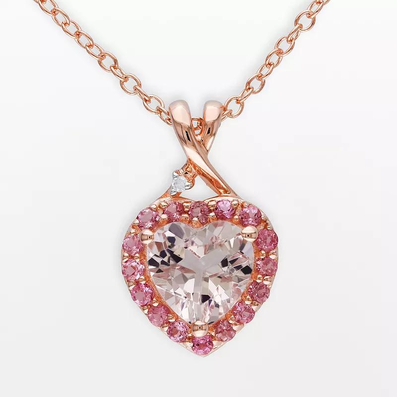 Stella Grace Pink Rhodium-Plated Sterling Silver Morganite, Tourmaline and Diamond Accent Heart Frame Pendant, Womens Product Image