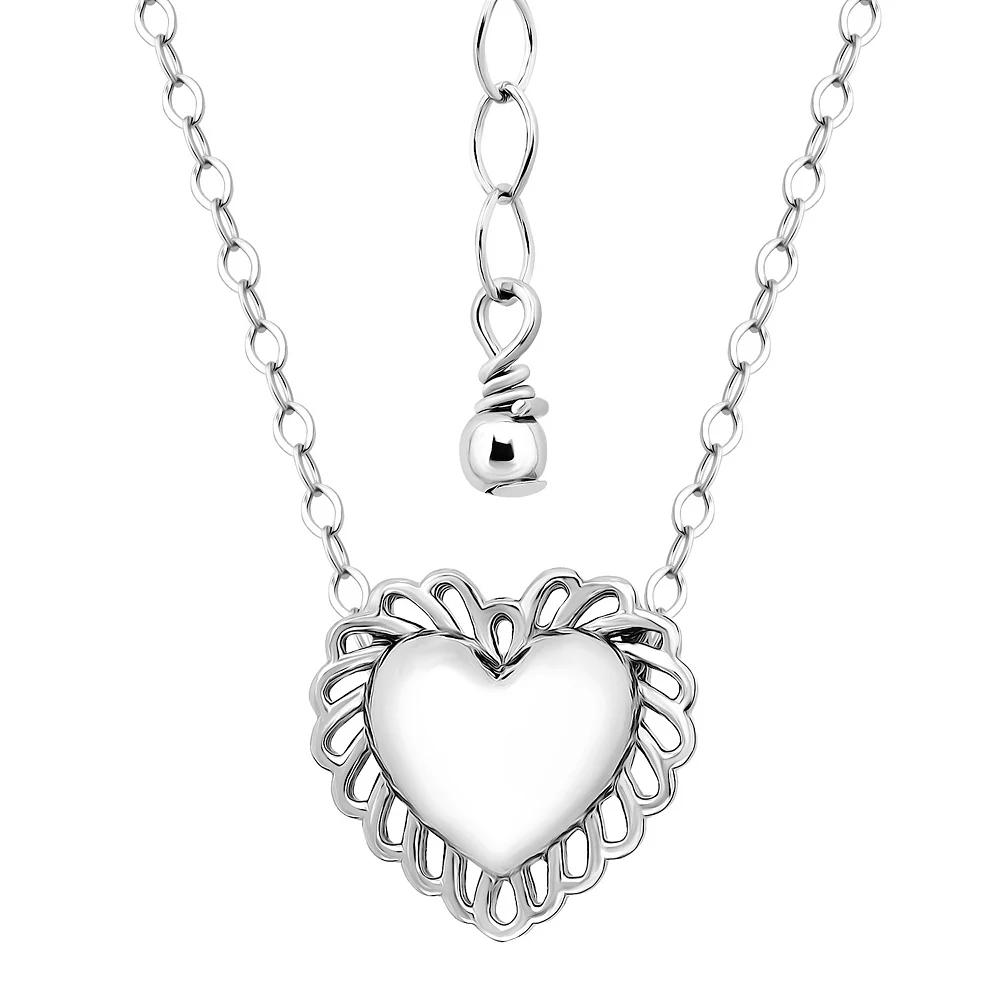 Aleure Precioso 18k Gold over Sterling Silver Heart with Scalloped Border Pendant Necklace, Women's, Size: 16-18" ADJ Product Image
