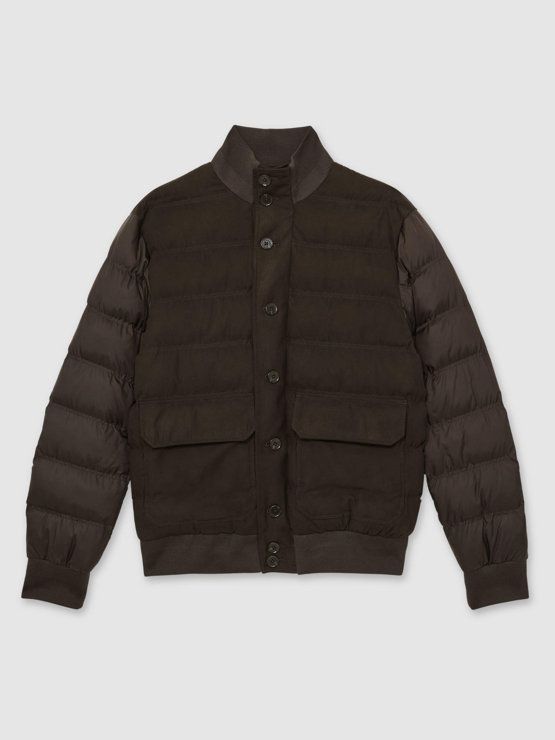 Patch-Pocket Quilted-Alcantara Jacket in Chocolate Brown Product Image