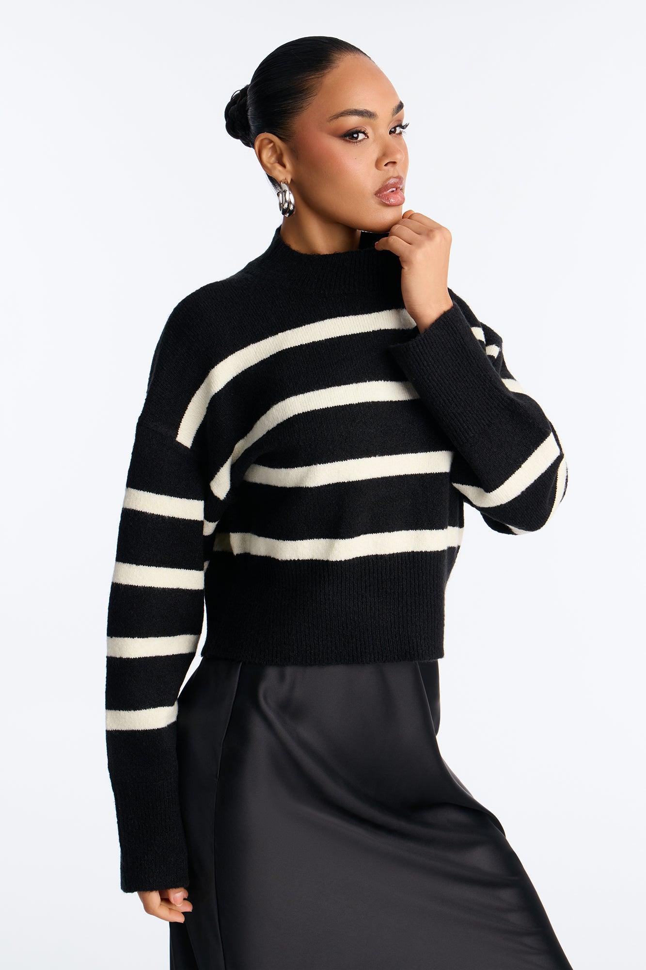 Close Call Satin Sweater Maxi Dress Set - Black/White Female Product Image