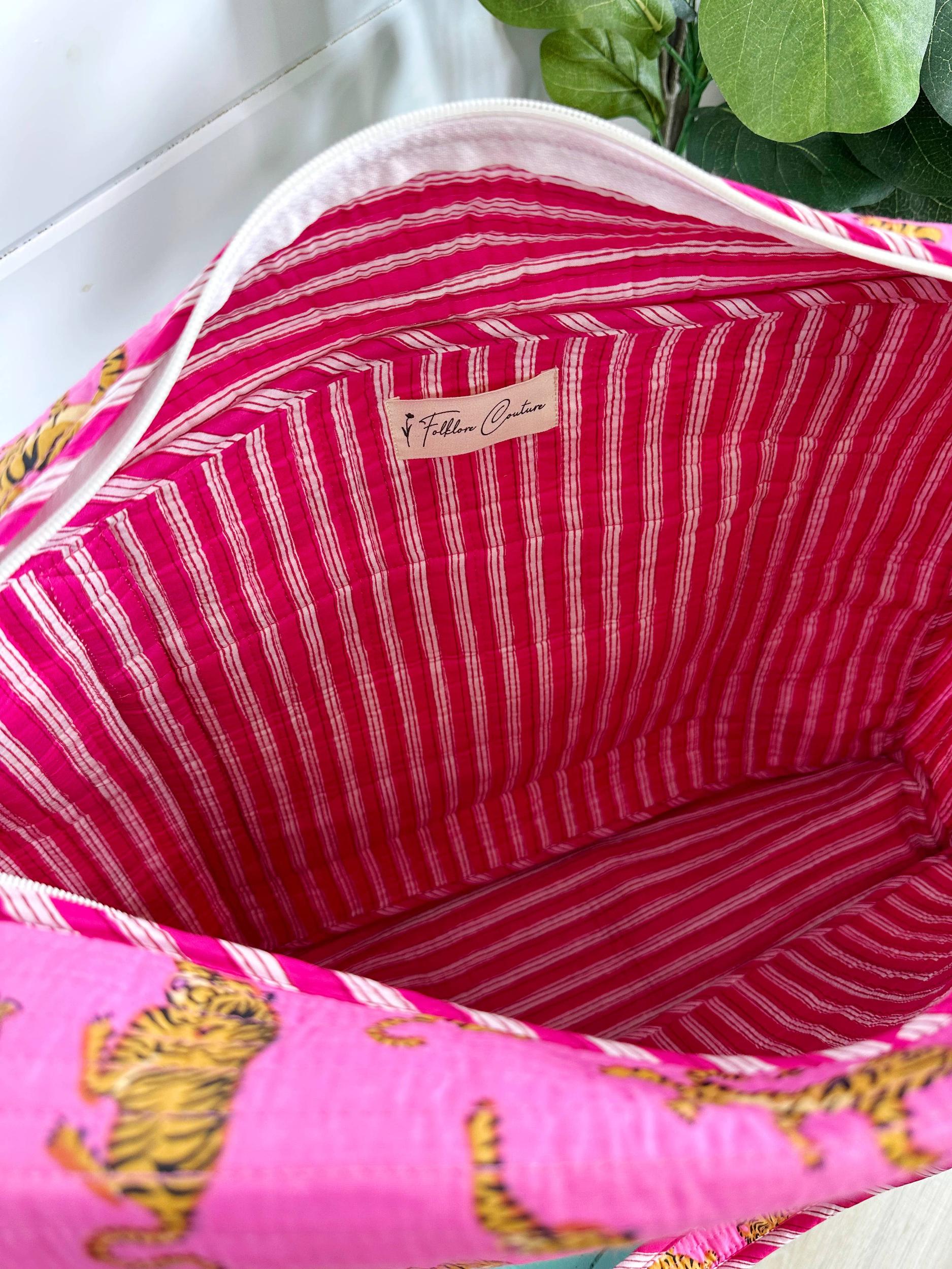 Blue and Tomato Striped Tiger Cosmetic Bag Product Image
