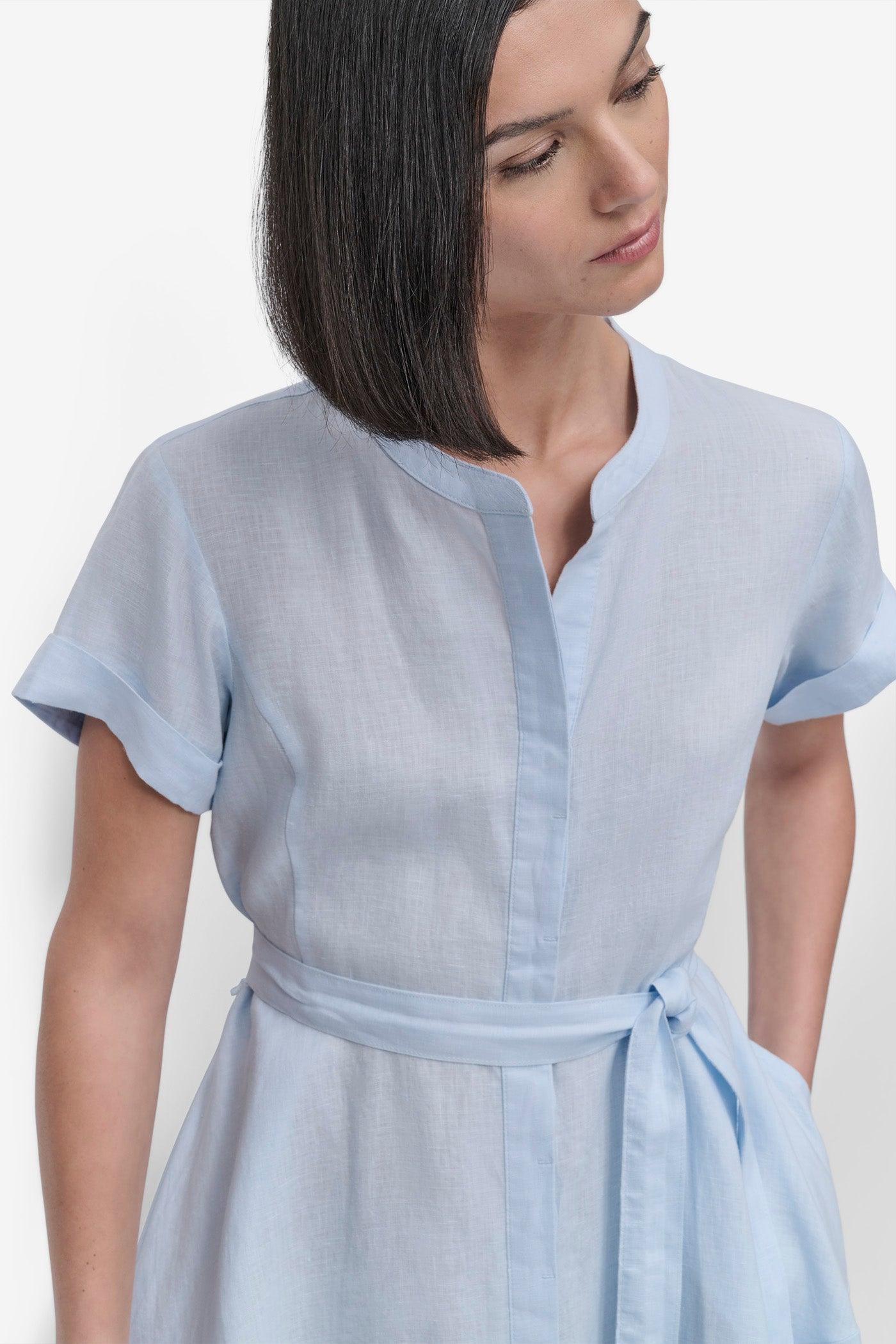 SHORT SLEEVE LINEN WRAP DRESS Product Image