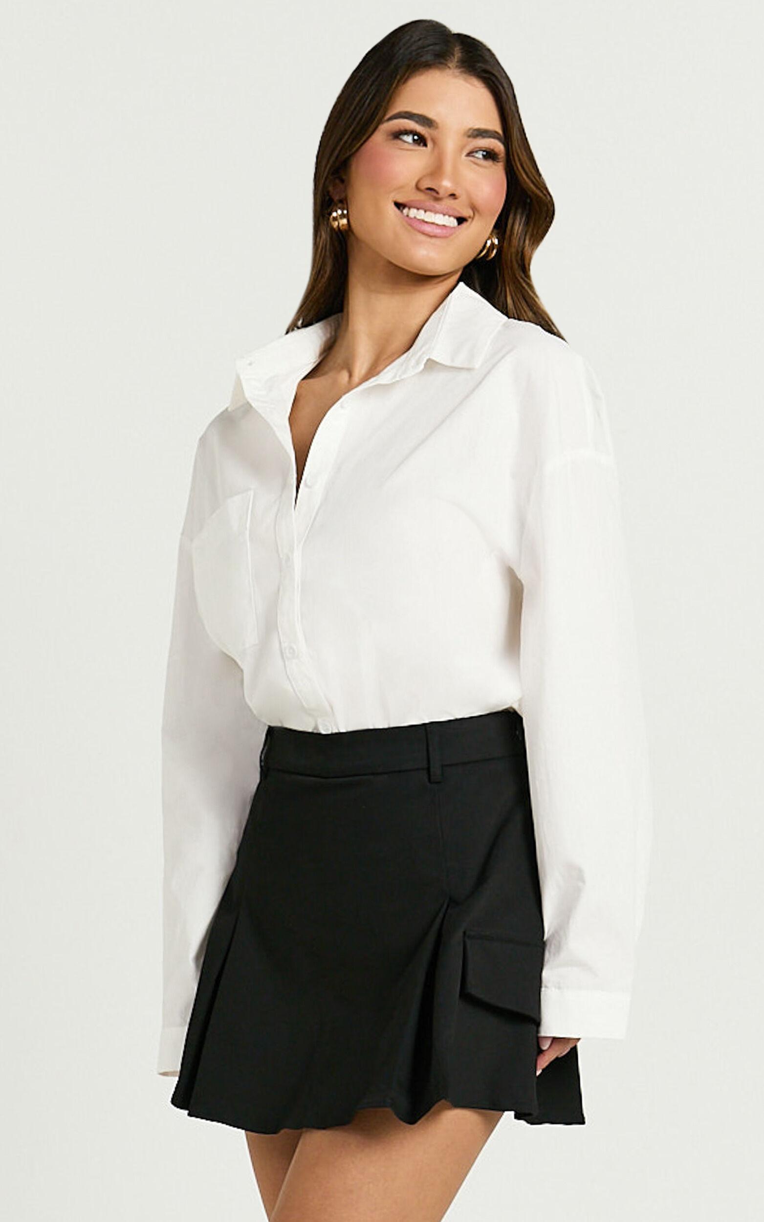 Brandi Skort - Mid Waisted Twill Mini Pleated Skort in Black Product Image