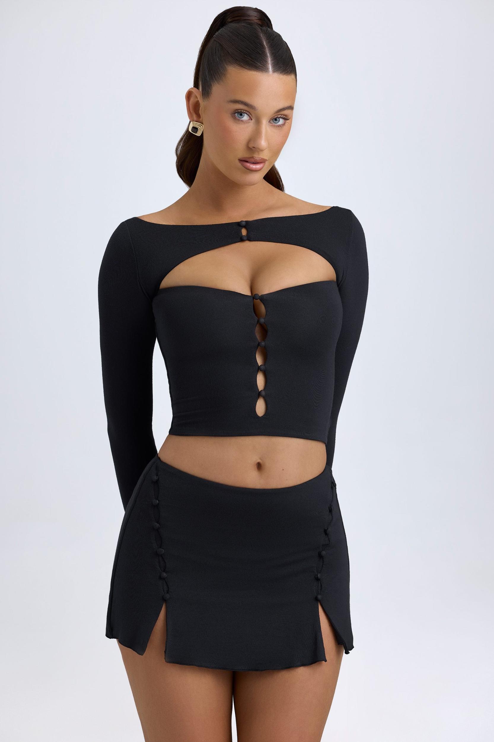 Modal Button-Detail Low-Rise Mini Skirt in Black Female Product Image