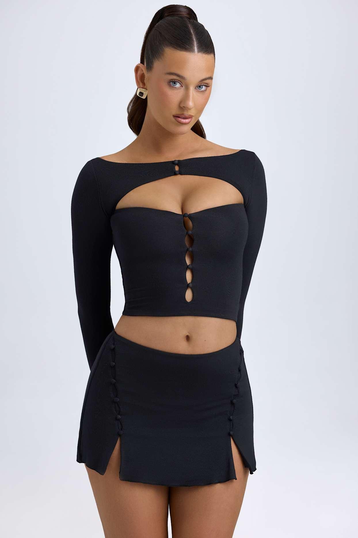 Modal Cut-Out Button-Detail Top in Black Product Image