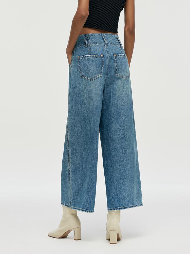 Wide-Leg Loose Women Capri Jeans Product Image