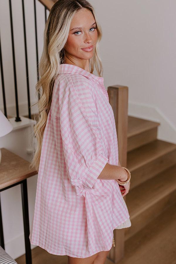 Picnic At The Park Oversized Gingham Button Up in Pink Product Image