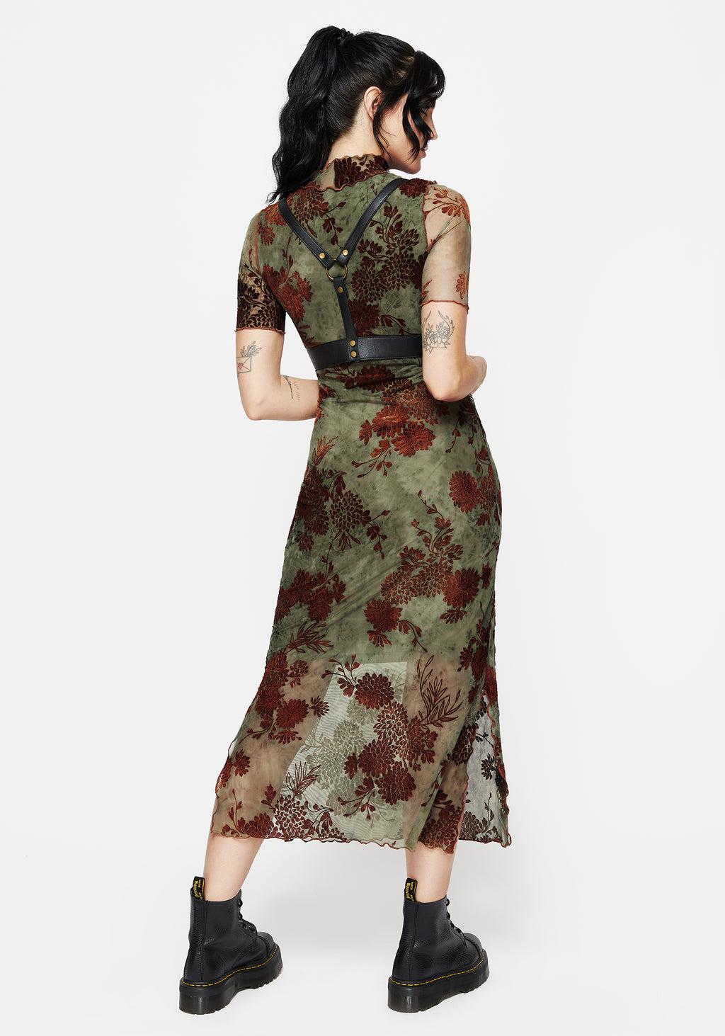 Rosaleigh Flock Velour Mesh Short Sleeved Midaxi Dress Product Image