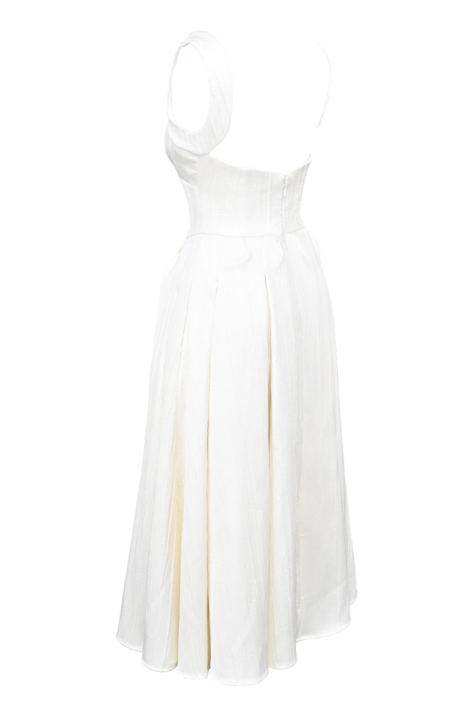 Isabeau  ivory textured satin corset midi dress Product Image