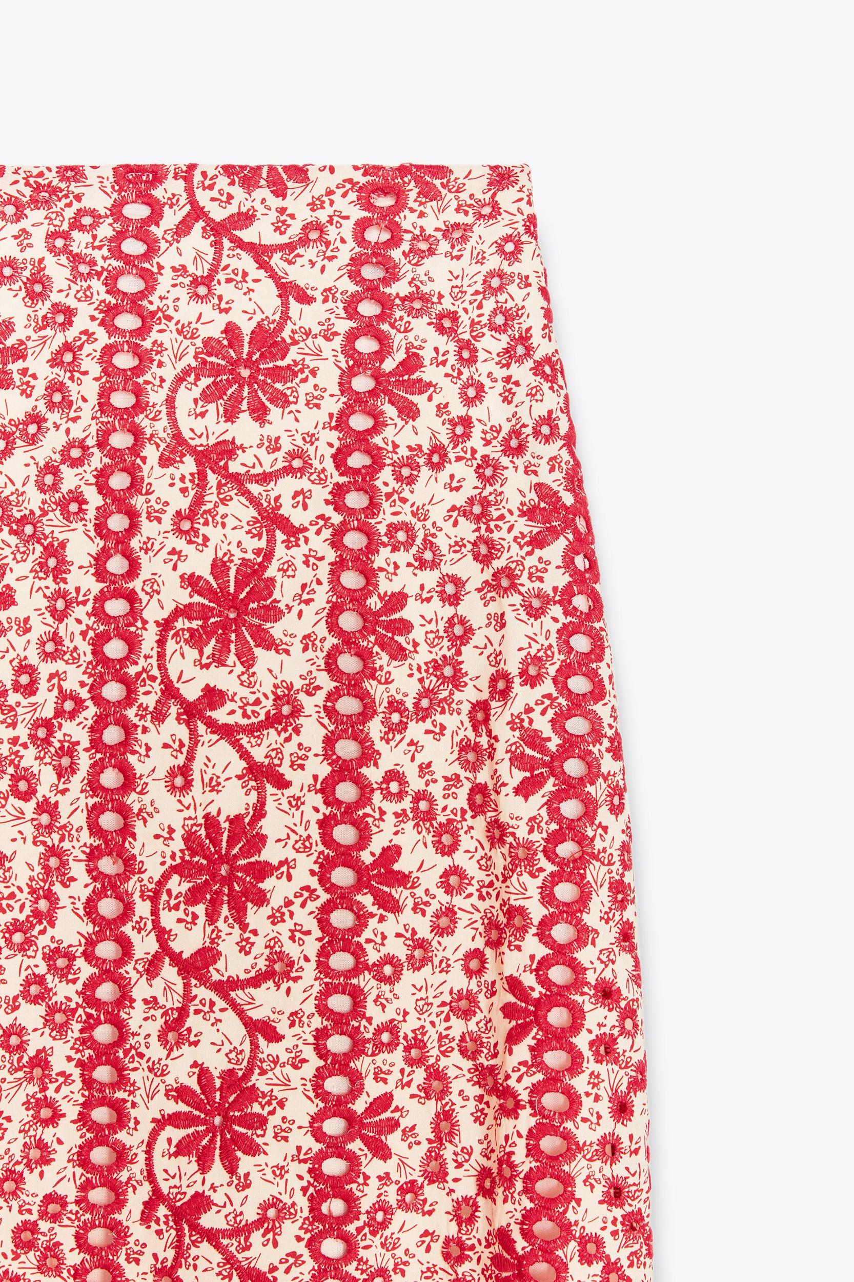 EMBROIDERED EYELET MIDI SKIRT Product Image