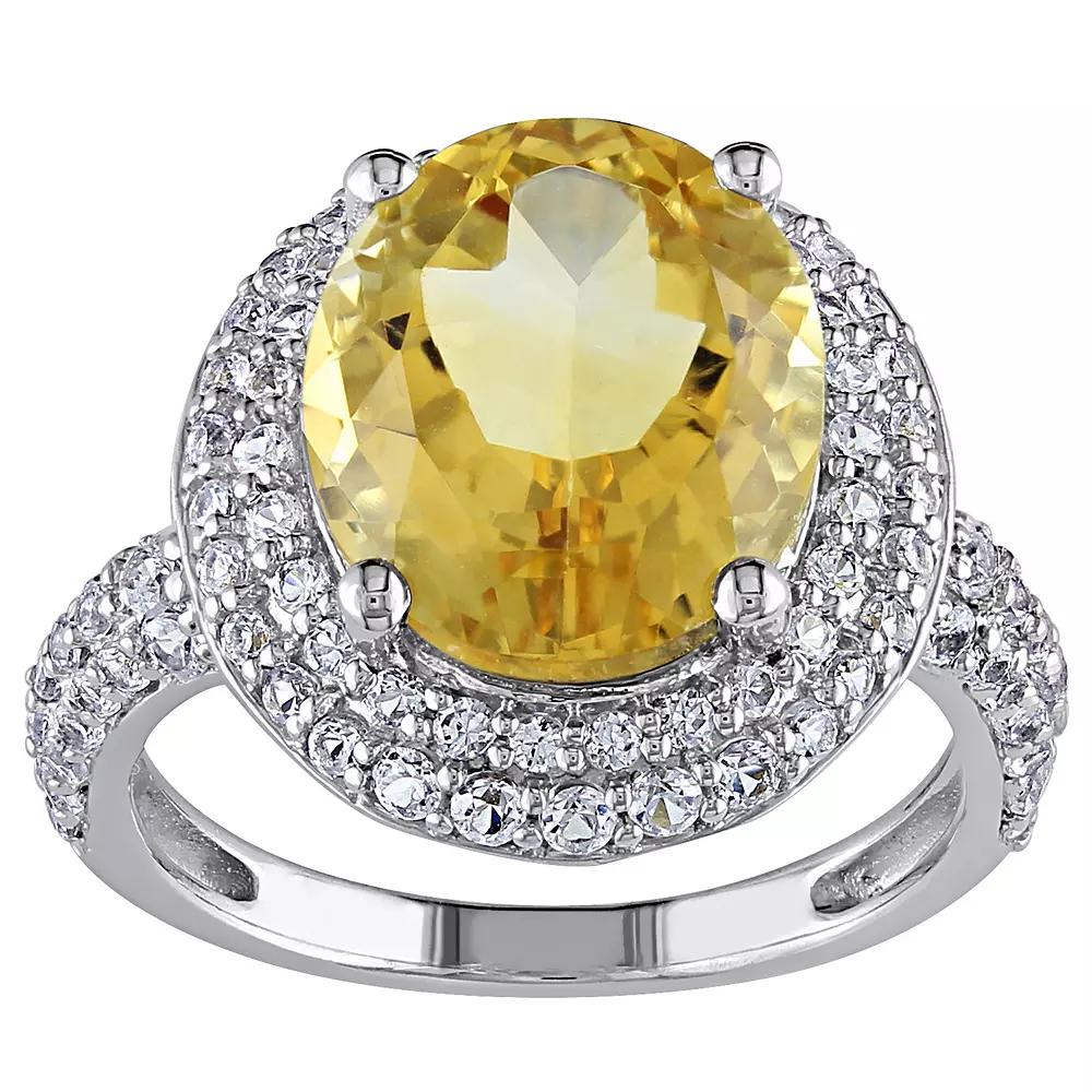 Stella Grace Sterling Silver Citrine & Lab-Created White Sapphire Double Halo Ring, Women's, Size: 10 Product Image
