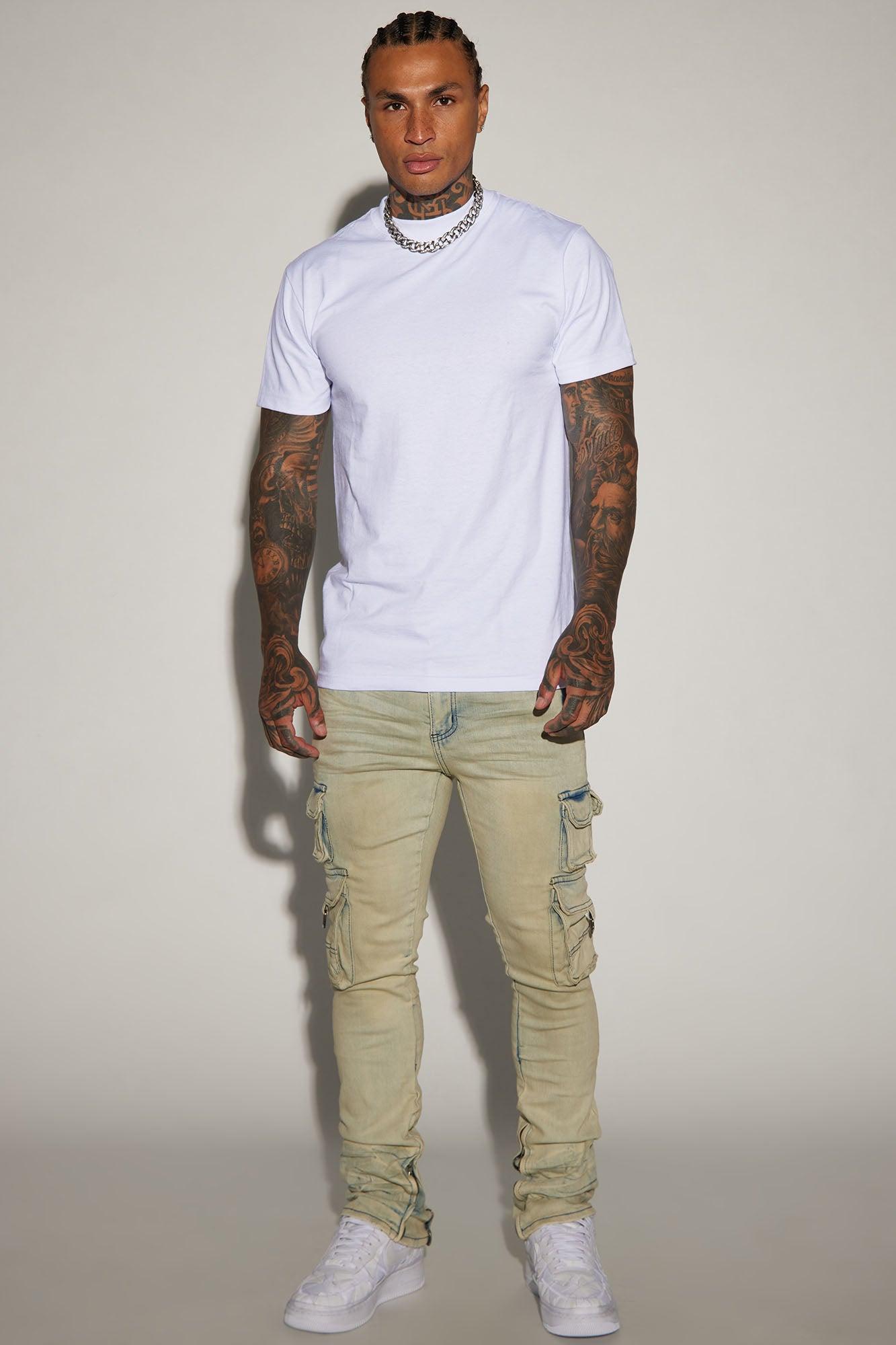 Get This Cargo Stacked Skinny Zipper Flare Jeans - Light Wash Product Image