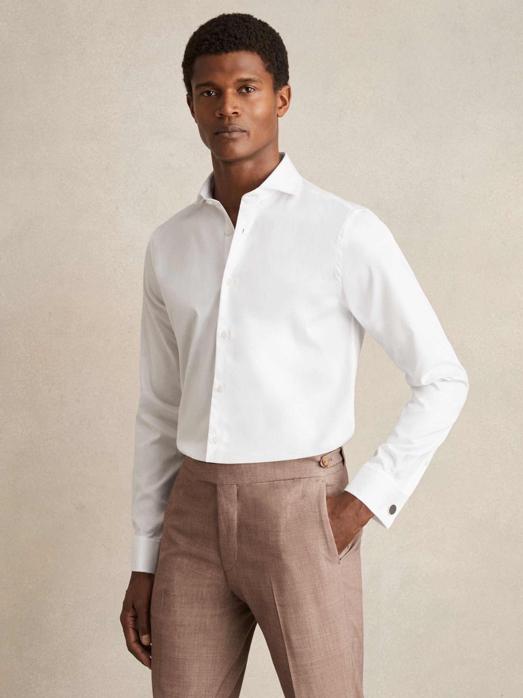 Double-Cuff Two-Fold Cotton Shirt in White Product Image