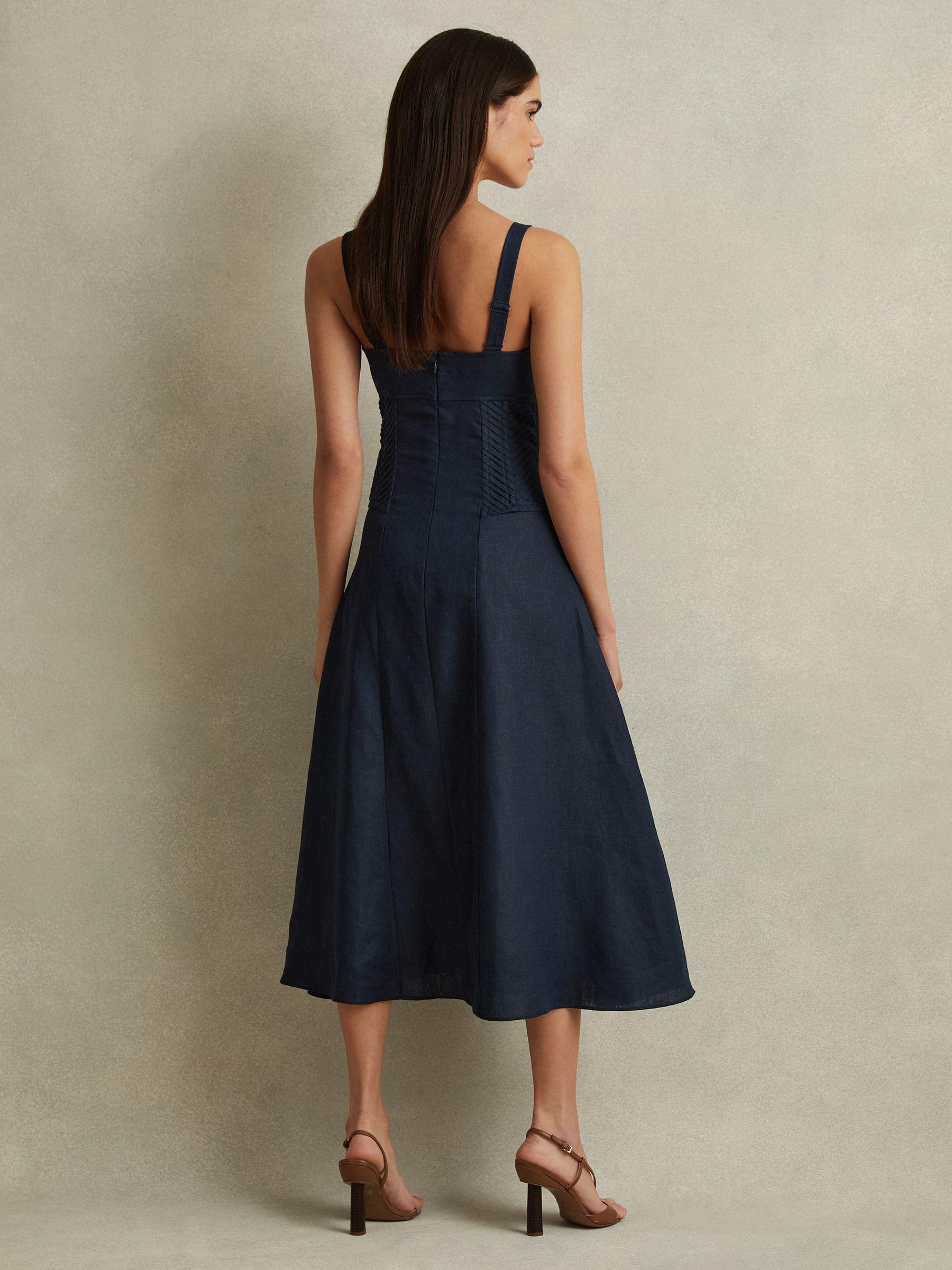 Etta Navy 100% Linen Corset Midi Dress Product Image