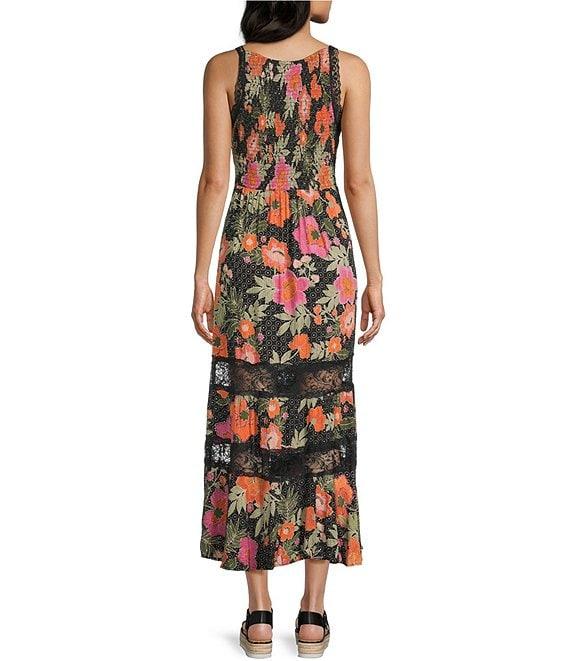 Angie Floral Print Lace Trim Tiered Maxi Dress Product Image