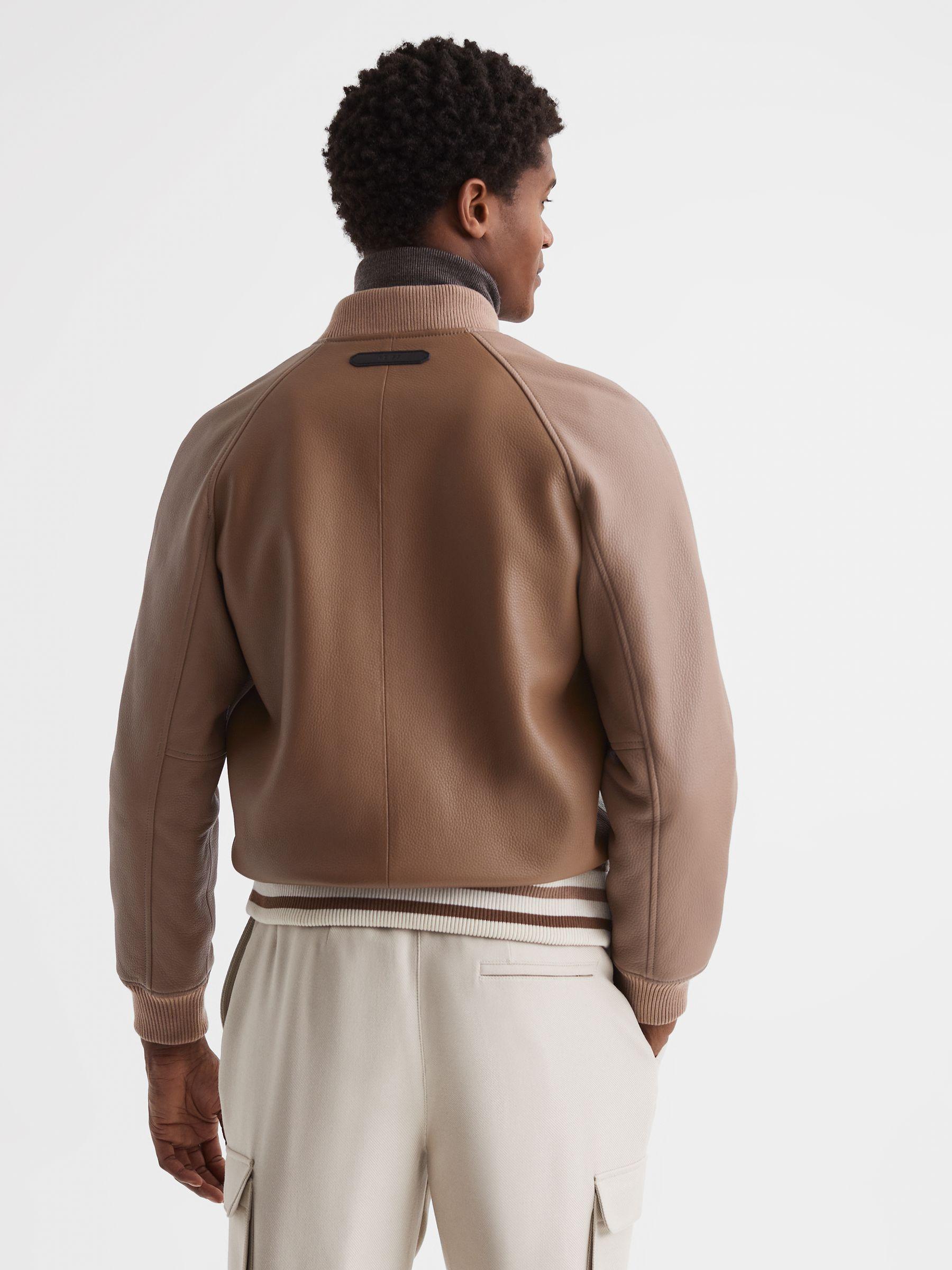 Leather Bomber Jacket in Ecru/Taupe Product Image