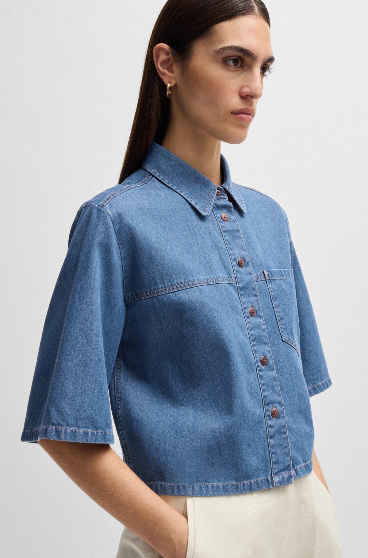 BOSS - Relaxed-fit blouse in blue selvedge denim - Blue Product Image