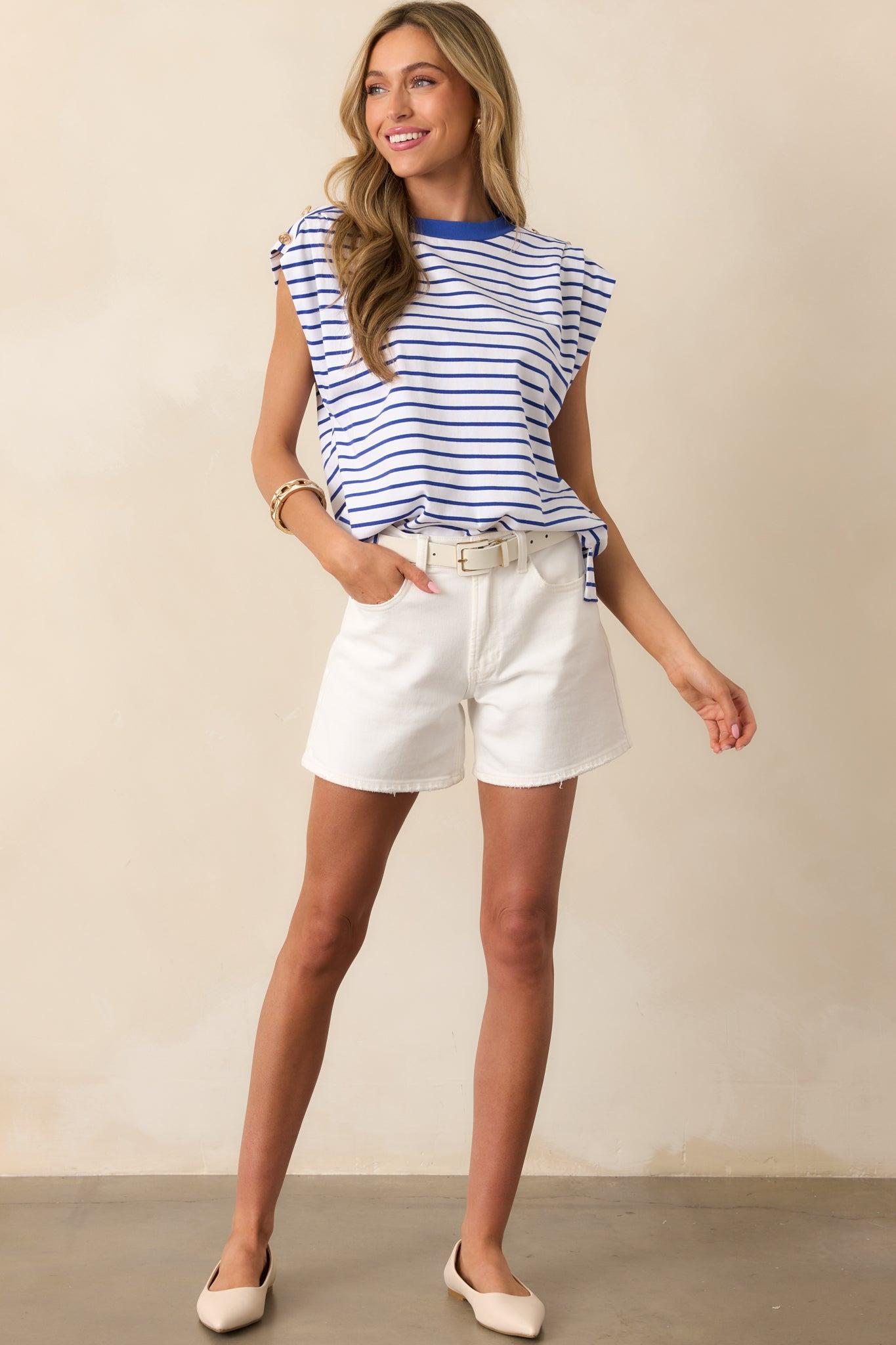 Harbor Stroll Royal Blue Stripe Top Product Image
