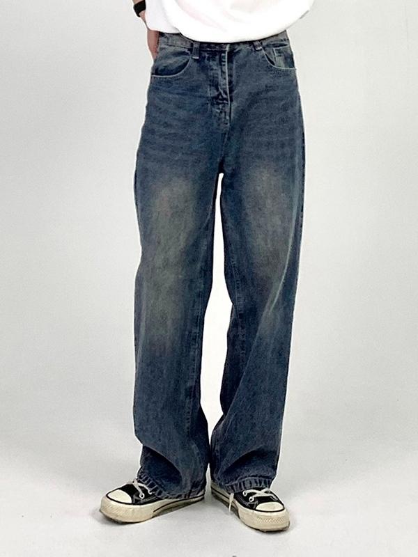 Men's Versatile Vintage Blue High Rise Loose Jeans Product Image