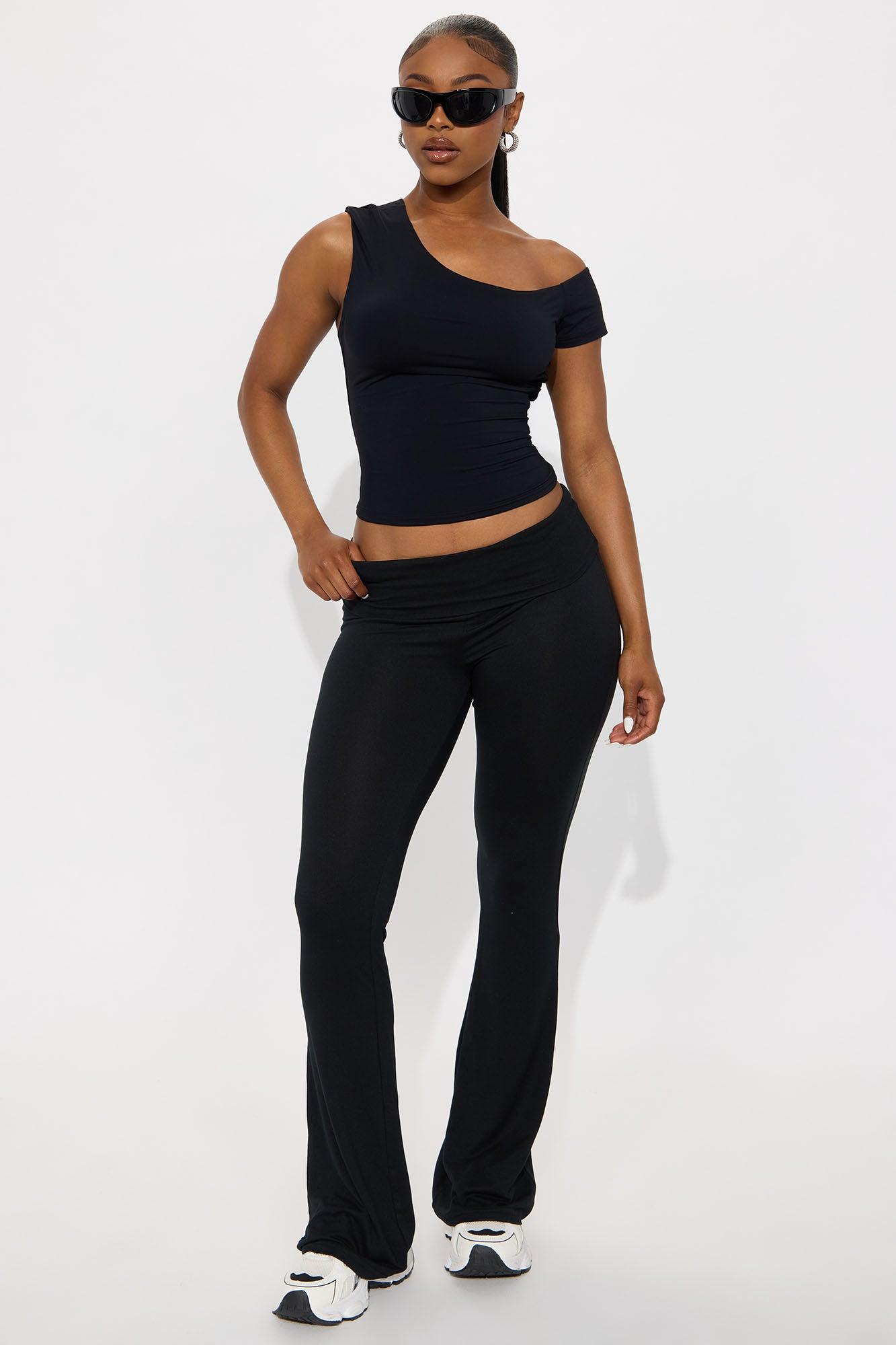 Lookin' Flawless Foldover Waistband Rhinestone Flare Pant - Black Female Product Image