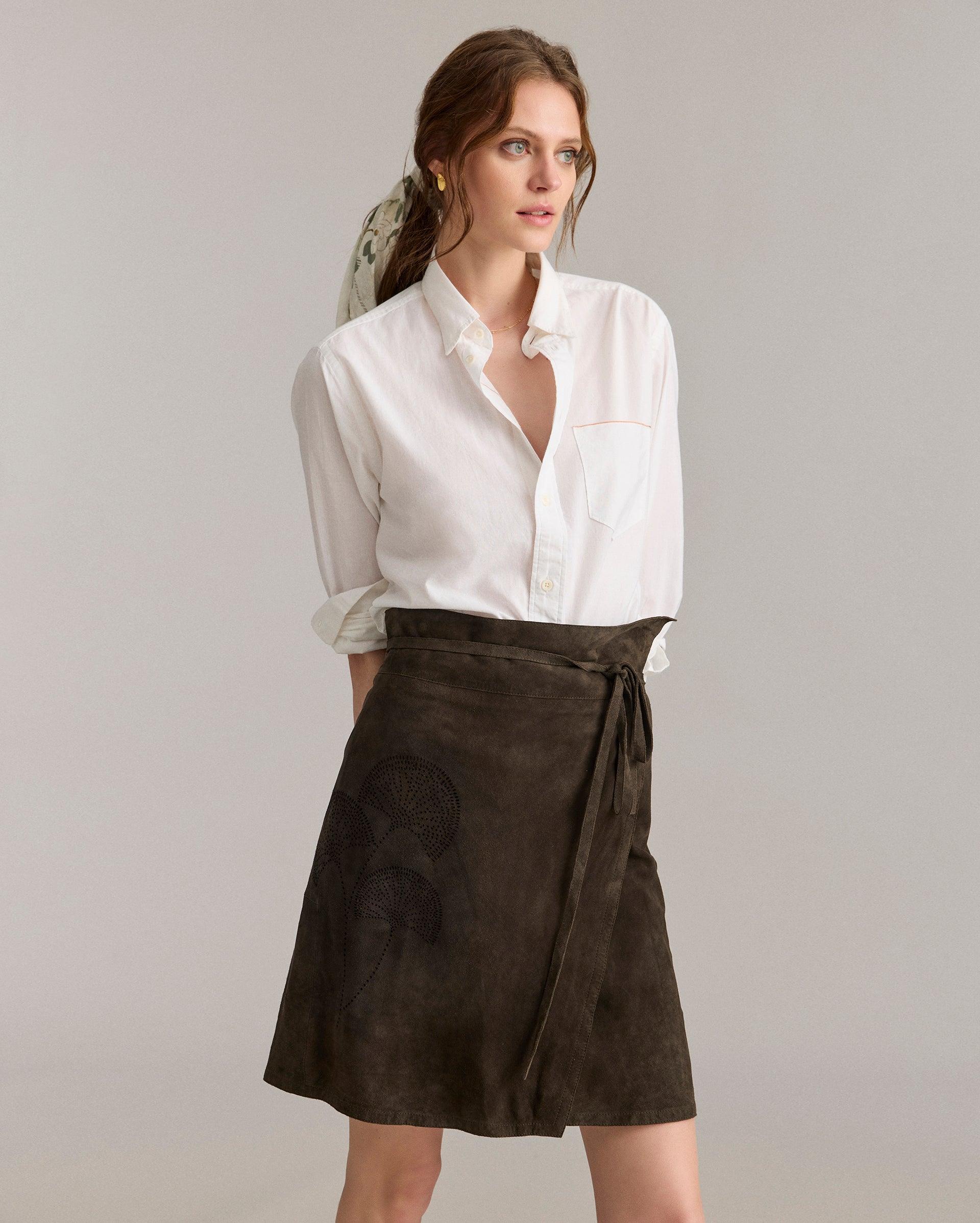 Perforated Suede Wrap Skirt -  Product Image
