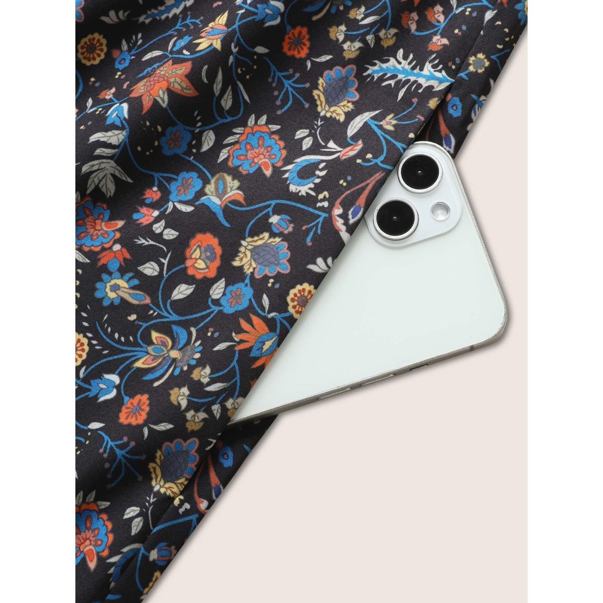 Plus Size Bandana Print Shirred Ruffle Sleeve Midi Dress Black Women Resort Shirred Square Neck Short sleeve Curvy BloomChic 14-16/1X Product Image