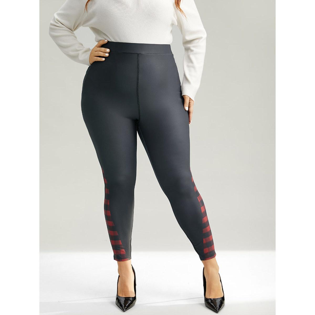 Plus Size Supersoft Essentials Plaid Patchwork High Rise Leggings Women Black Glamour High stretch Skinny High Rise Festival-Christmas Leggings BloomChic 30/6X Product Image