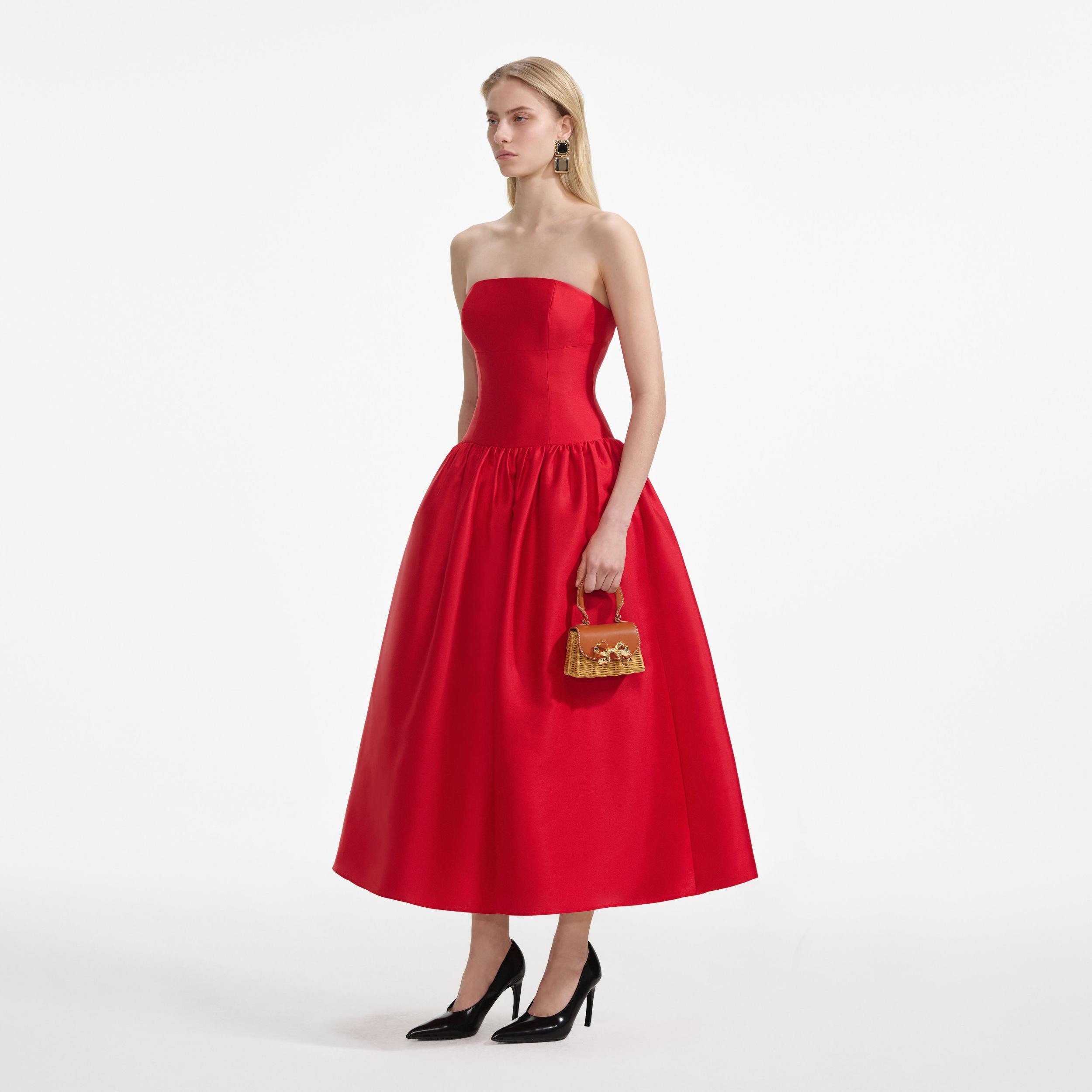 Red Taffeta Midi Dress Product Image