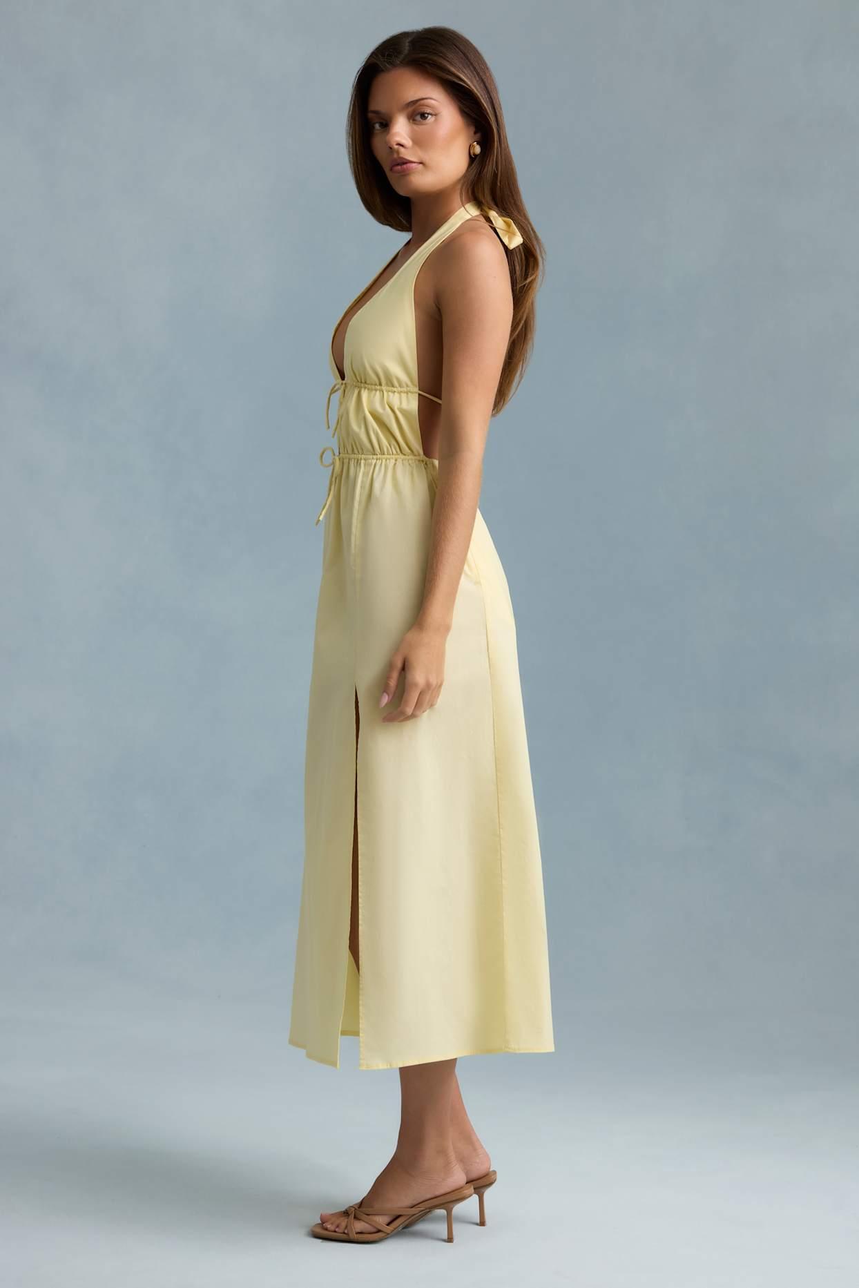 Backless Cotton-Poplin Maxi Dress in Lemon Yellow Product Image