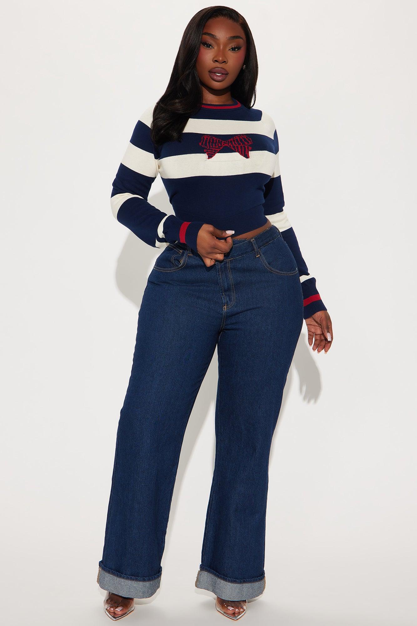 Sailor Striped Bow Sweater - Navy/combo Product Image