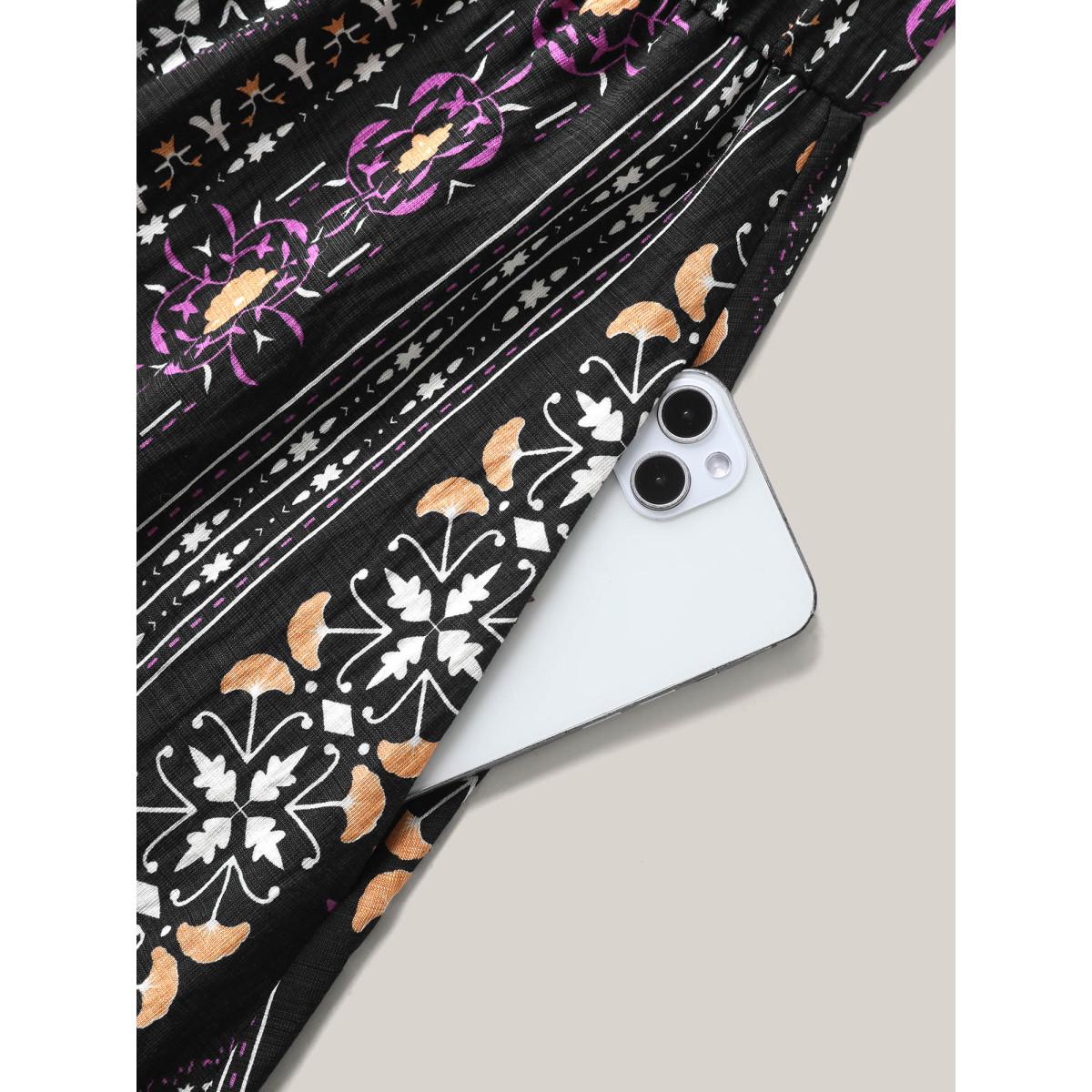 Plus Size Rayon Tropical Boho Print Stretchy Maxi Dress BlackFlower Women Halter neck Sleeveless Curvy BloomChic 26/4X Product Image