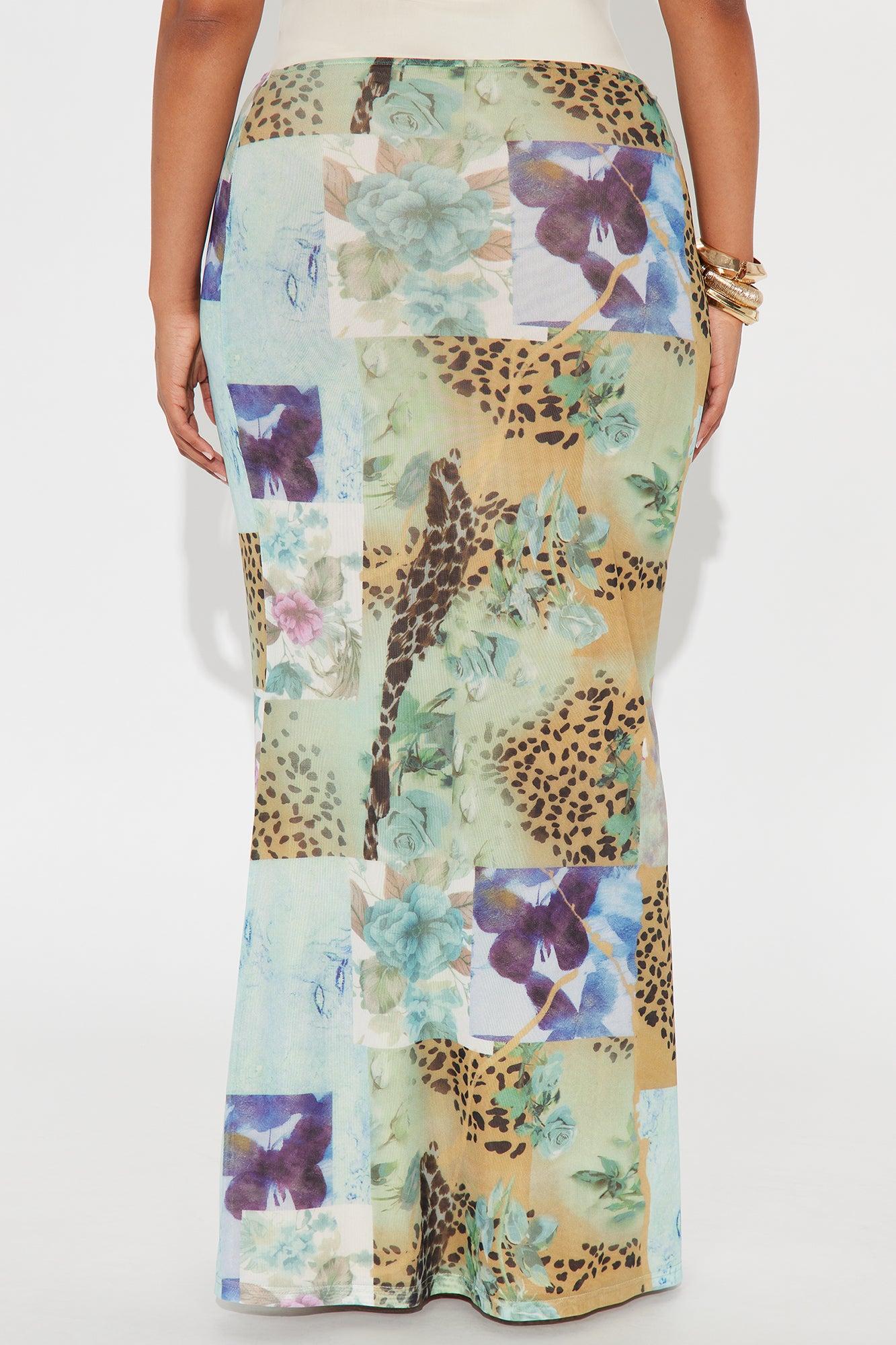Laila Floral Leopard Print Mesh Maxi Skirt - Green/combo Product Image