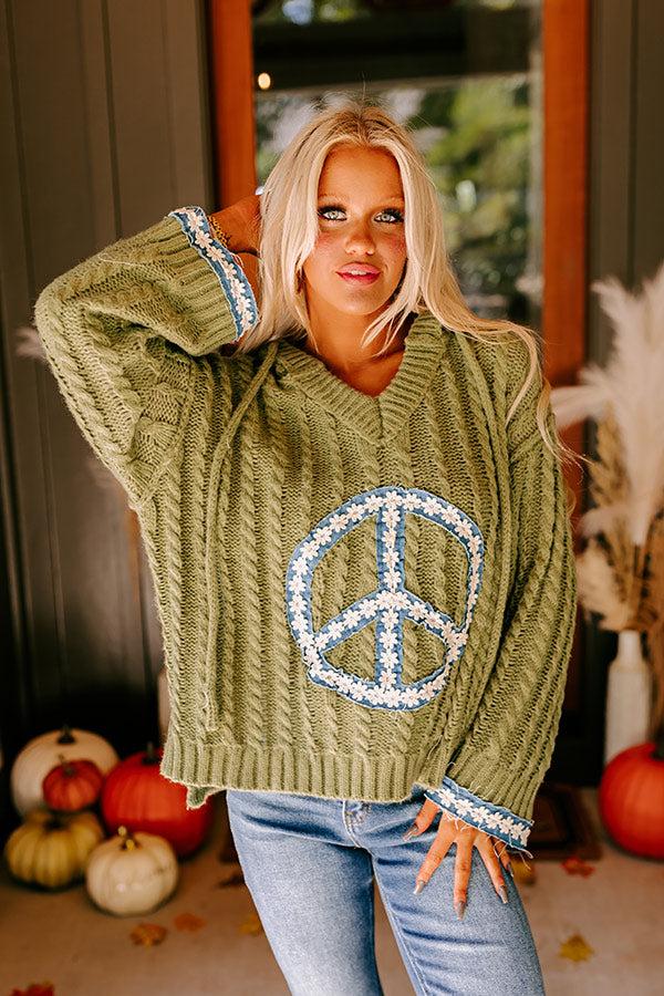Inner Peace Cable Knit Sweater in Olive Product Image