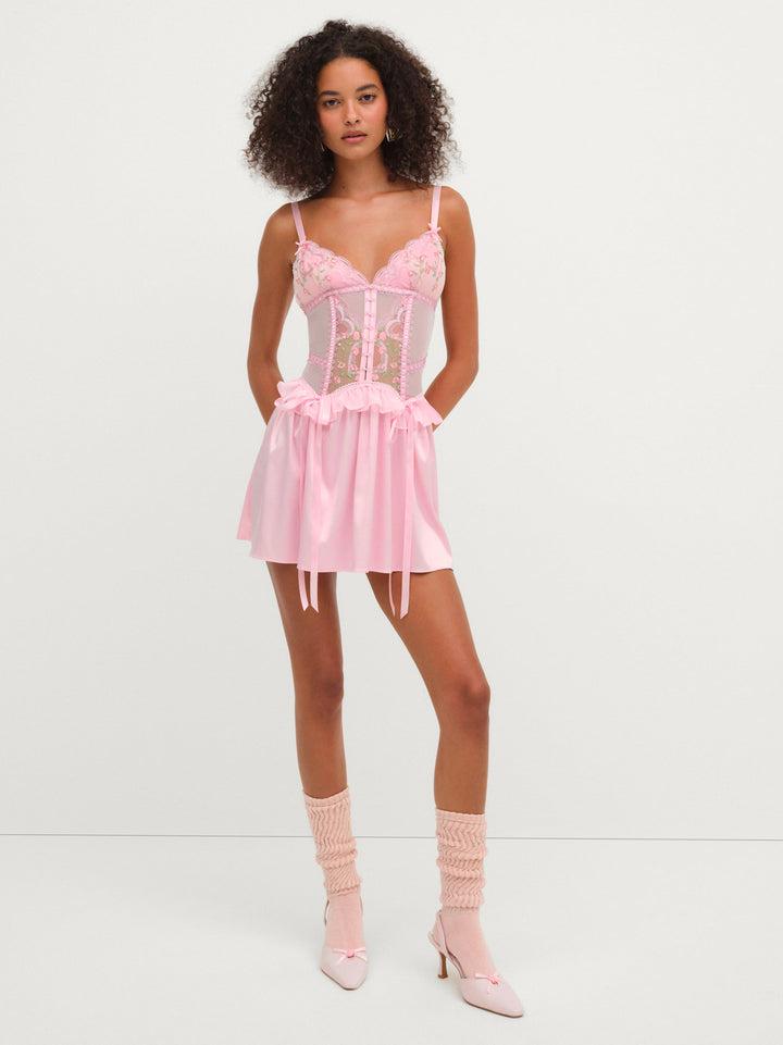 Ily Embroidered Slip Dress — Pink Product Image