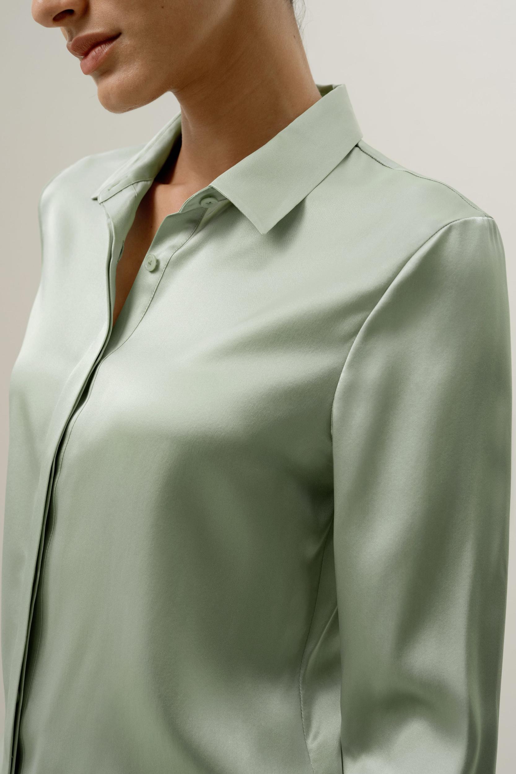 Basic Concealed Placket Silk Shirt Product Image