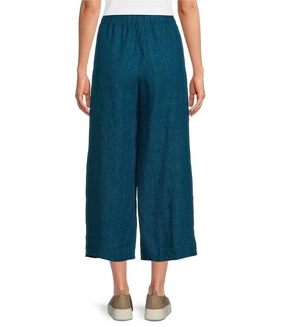 Eileen Fisher Washed Organic Linen Elastic Waist Wide Leg Cropped Pants Product Image