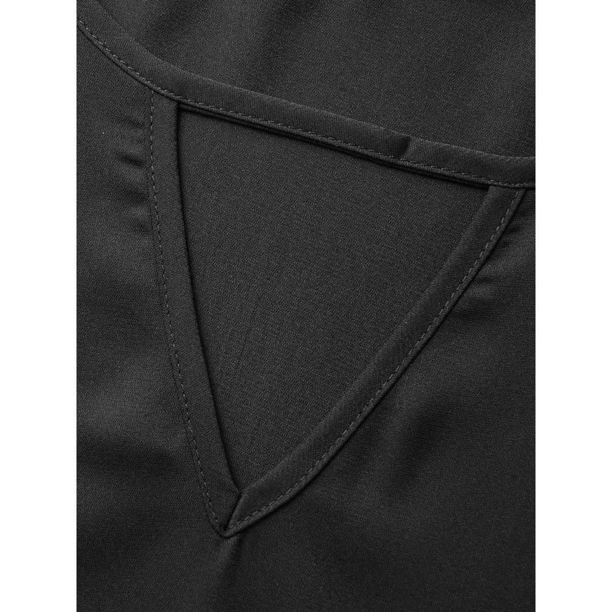 Plus Size Black Plain Keyhole Knotted Front Ruffle Sleeve Blouse Women Office Short sleeve Round Neck Office Blouses BloomChic 22-24/3X Product Image